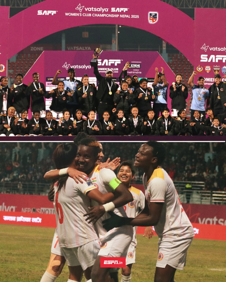 🇮🇳 East Bengal beat Nepal’s APF to win the SAFF Women’s Club Championship 2025 🏆 

The Indian club went undefeated in the inaugural edition of the women’s football competition ✅