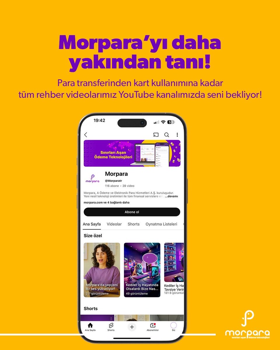 Morpara’yı daha yakından tanı! 💜
Para transferinden kart kullanımına, uygulama özelliklerinden kampanyalara kadar tüm rehber videolarımız YouTube kanalımızda seni bekliyor. 🎥

🔗 youtube.com/@Morparatr
