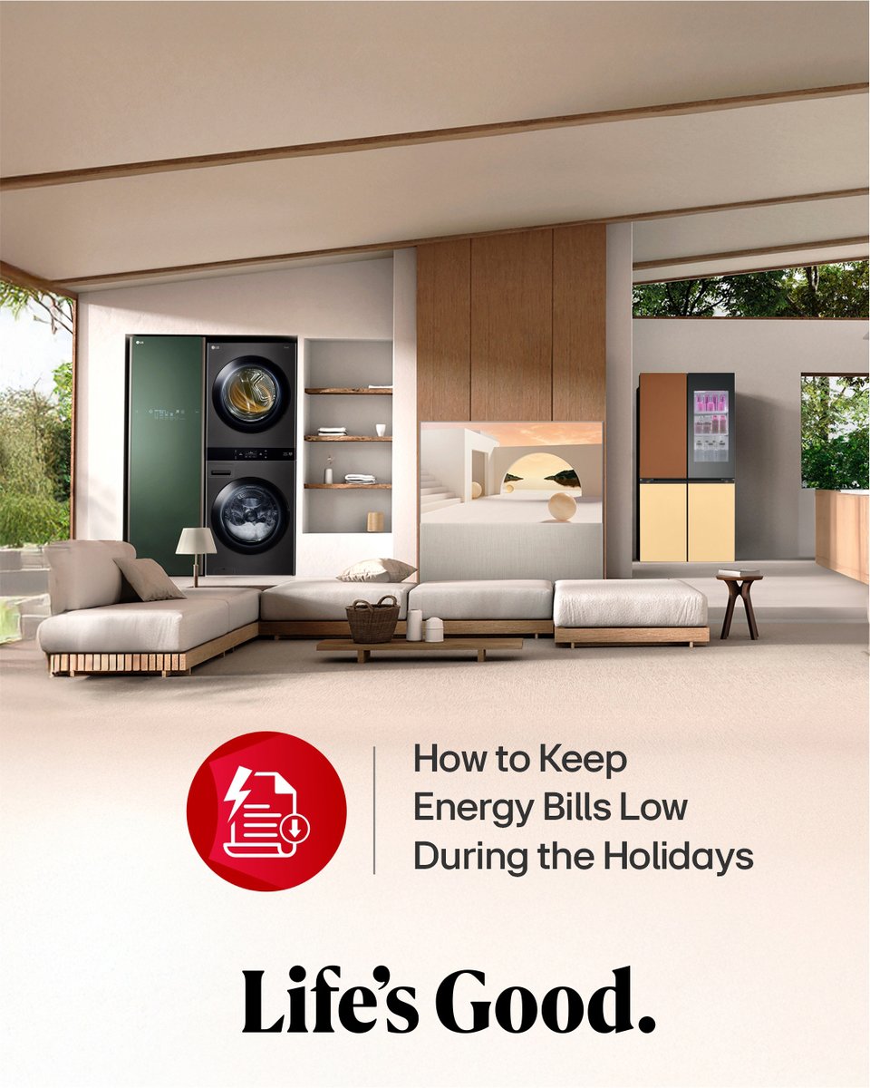 LGAfrica1's tweet photo. Holidays are for joy, not high energy bills.
Swipe to see simple ways to keep your energy bills low while enjoying the season. 🎄 

#ChristmasWithLG #LifesGood #LGMoodUp #LGDishwasher #LGWashTower #LGAirTower https://t.co/VQVl7gLC3l
