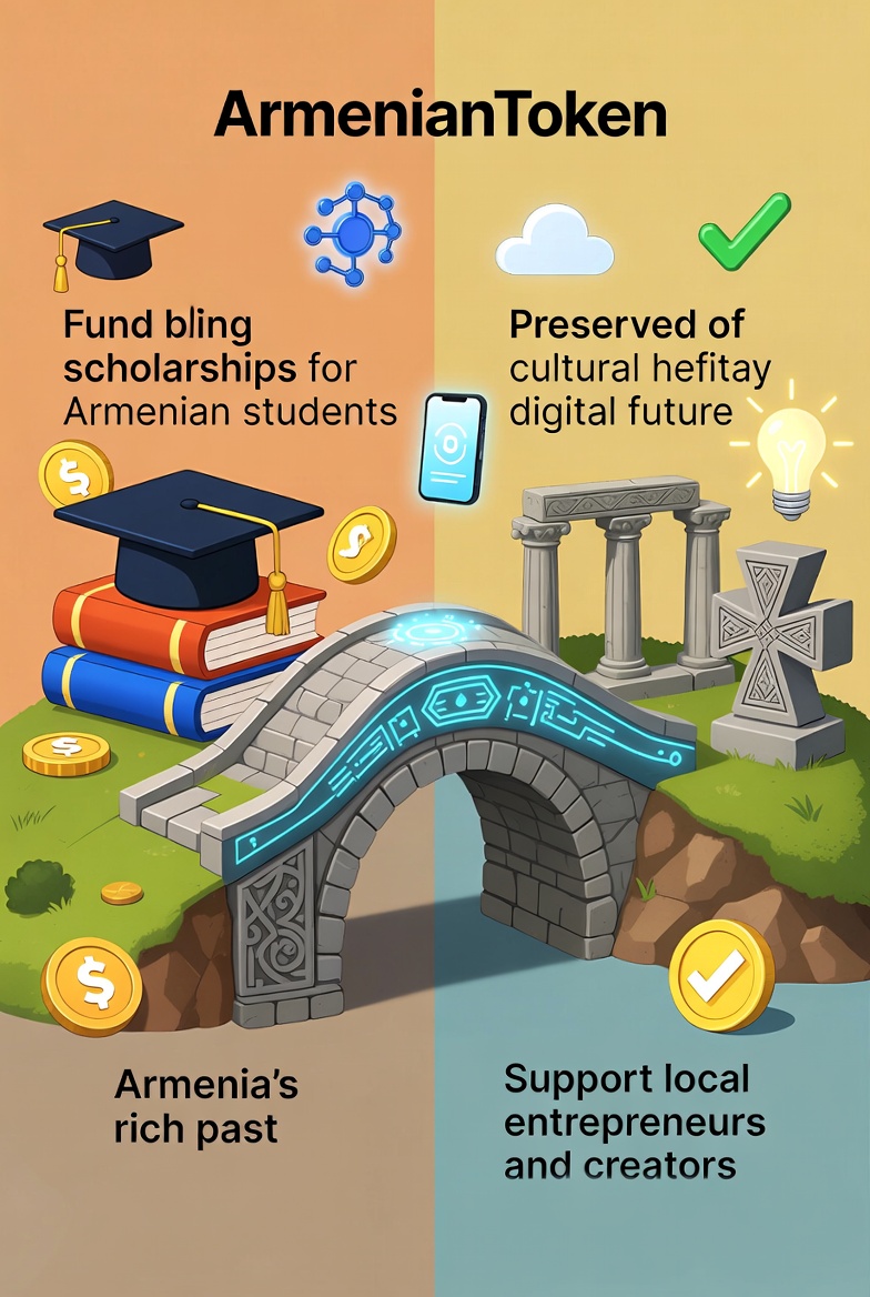 ArmenianToken's tweet photo. ArmenianToken is more than a token — it’s a small bridge between Armenia’s rich past and its digital future.

Every $ARMT supports real projects:

- Funding scholarships for Armenian students 
- Helping preserve cultural heritage 

We’re building something quiet but meaningful: a community-owned token that gives back to the people and places that inspire it. 

If you’re interested in crypto with purpose, Armenian Token might be worth a closer look.

Simple, transparent, and rooted in Hayastan. 🇦🇲

website: https://t.co/8dDaMIl1pr

#ArmenianToken #CryptoWithPurpose #Hayastan