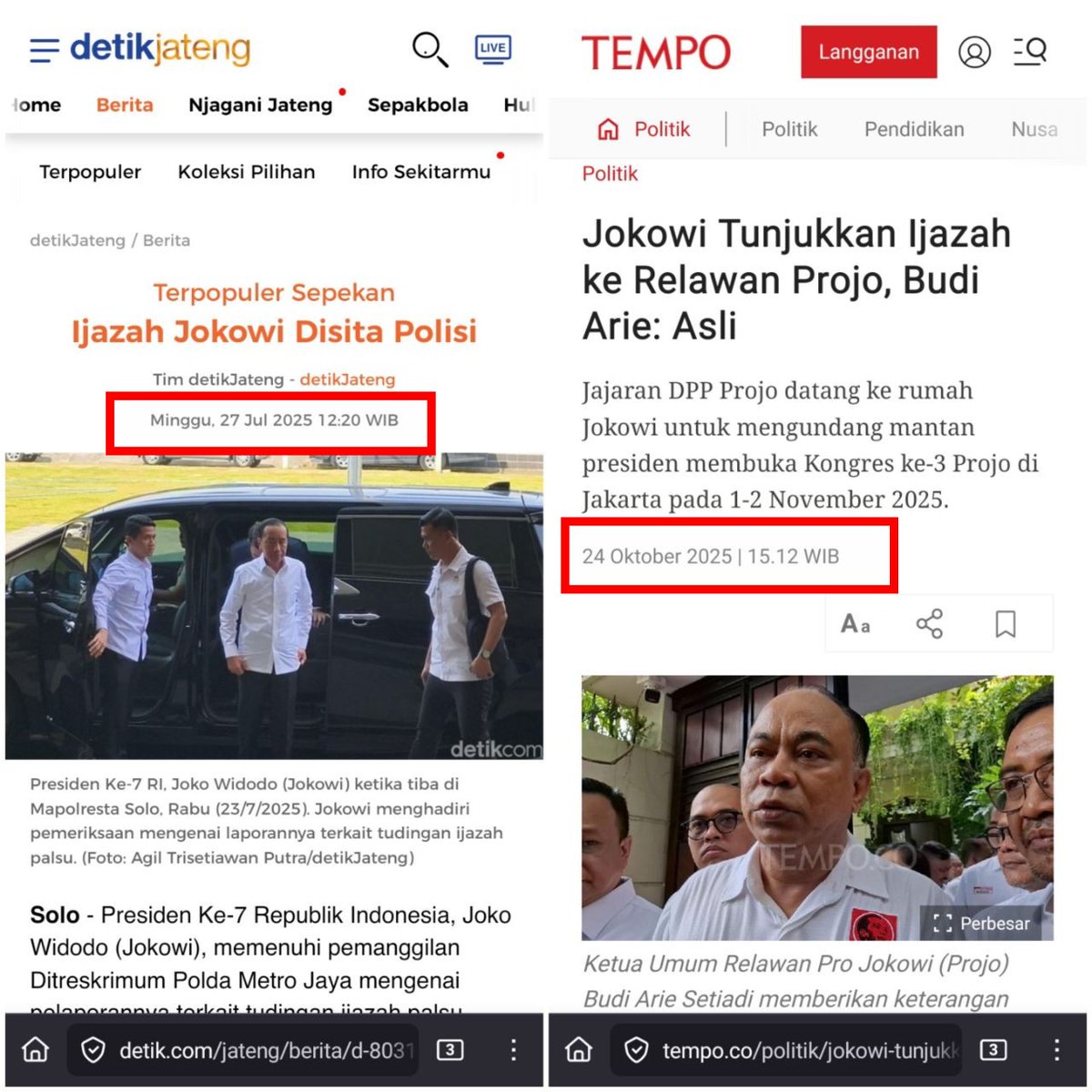 𝗬𝗮𝗻𝗴 𝗠𝗮𝗻𝗮❓🤭

27 Juli 2025: Ijazah Disita Polisi
24 Okt 2025: Dipamerkan ke Projo

Kemungkinan
1. Ijazah belum disita waktu itu (polisi ngibul)
2. Ijazah disita tapi dikembalikan sementara saat dipamerkan ke Projo
3. Budi Arie, Damanik dkk ngibul
4. Ijazah lebih dari 1