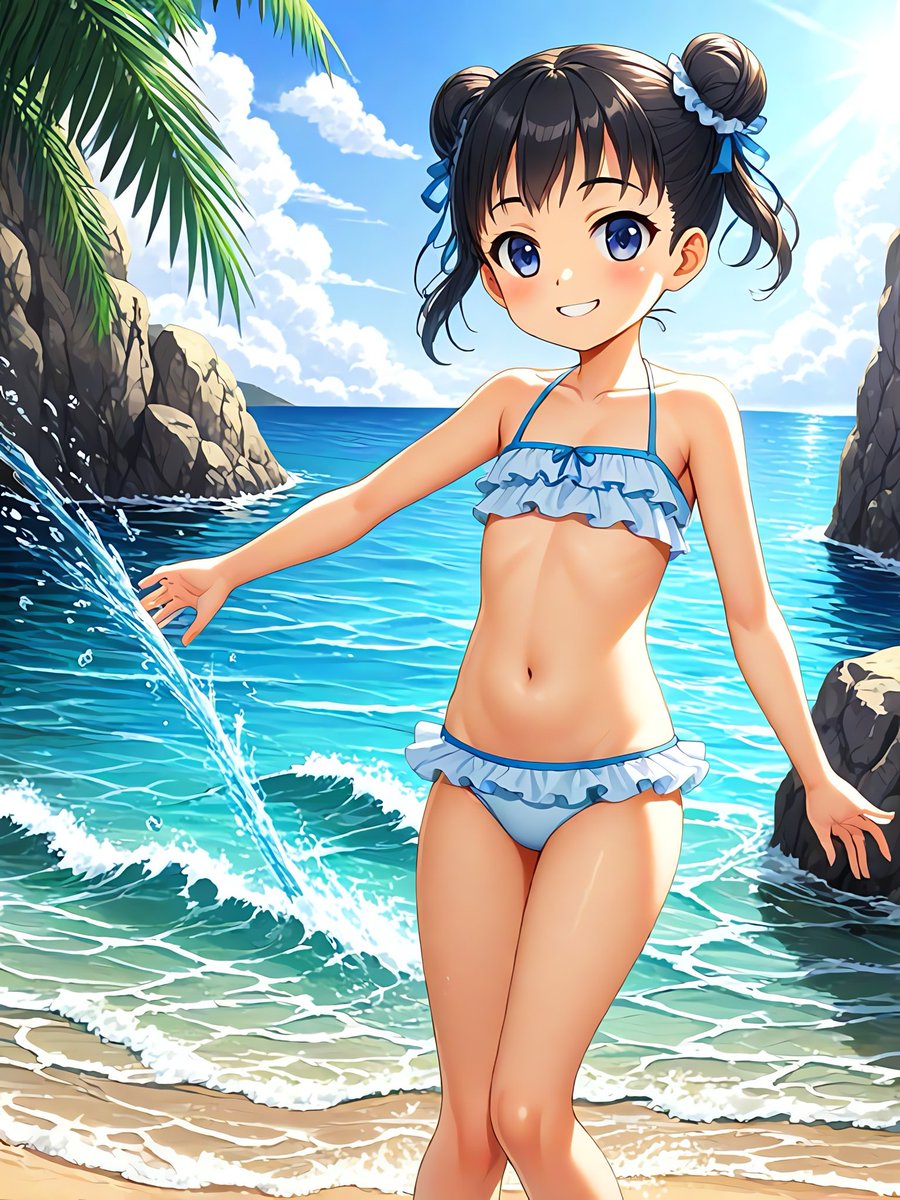 今夜の水着！
#AIイラスト︎︎ #AIart #女子小学生 #水着