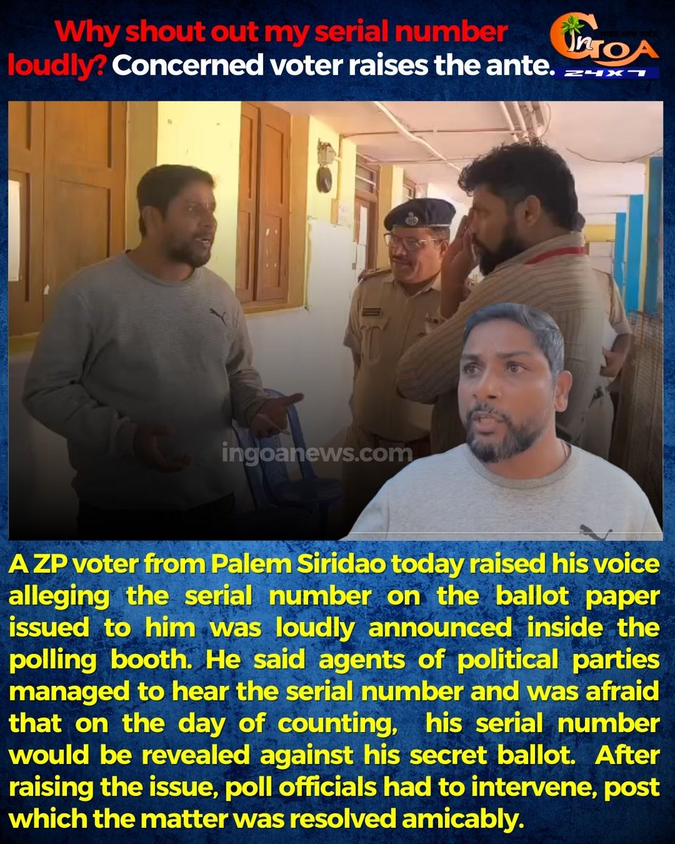 InGoa24x7's tweet image. Why shout out my serial number loudly? Concerned voter raises the ante

#Goa #GoaNews #SerialNumber #Voter #Concern