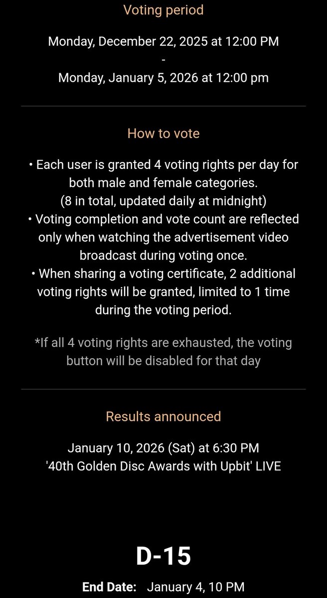txtvotingcrew's tweet image. Hey MOA! This year's Golden Disc Awards voting will be done via this website ⬇️
global.prizm.co.kr/story/gda25

Voting period (KST):
📅  Dec 22, 2025, 12:00PM — Jan 5, 2026, 12:00PM

Since the voting platform is different from last year, you can STOP collecting on my1pick!

Please read…