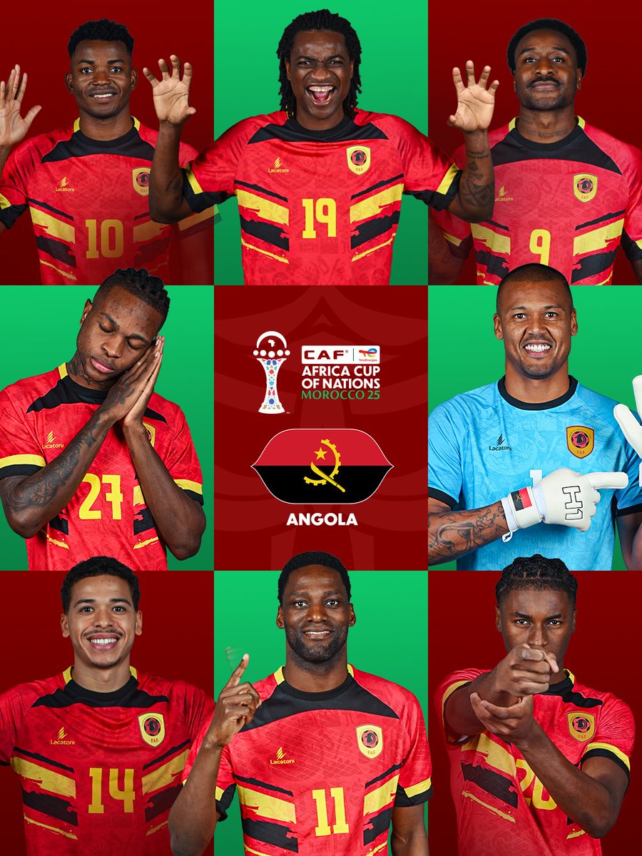 CAF_Online's tweet photo. High spirits in Angola's official #TotalEnergiesAFCON2025 photoshoot ✊🇦🇴 https://t.co/4l7OACndO3