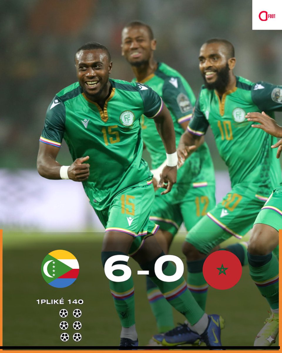 camil_blk_'s tweet photo. @ActuFoot_ LES COMORES ASSOMENT LE MAROC DES L'ENTREE DE LA CAN. 😵 

MAUVAISE ENTREE POUR LES LIONS DE L'ATLAS... ❌ https://t.co/5zZDwxDetd