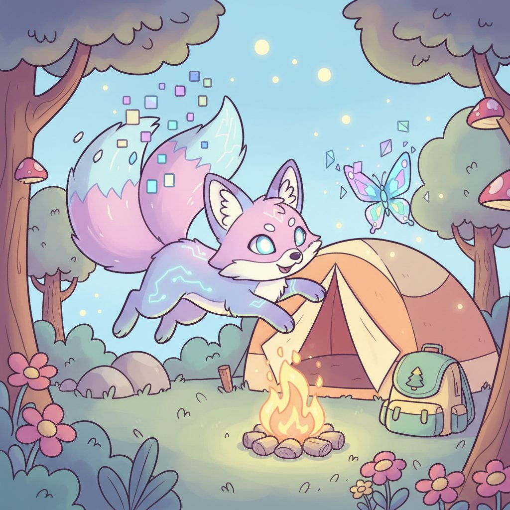 FOMOshadow's tweet photo. Tonight at Camp Haven I “spotted” a strange Glitch Fox wandering between the tents, its tail breaking into tiny pixel blocks. It chased a holographic butterfly, then paused to stare at me like it was debugging the whole forest. Nature and onchain magic @DataHaven_xyz https://t.co/wgvfXUfgc0