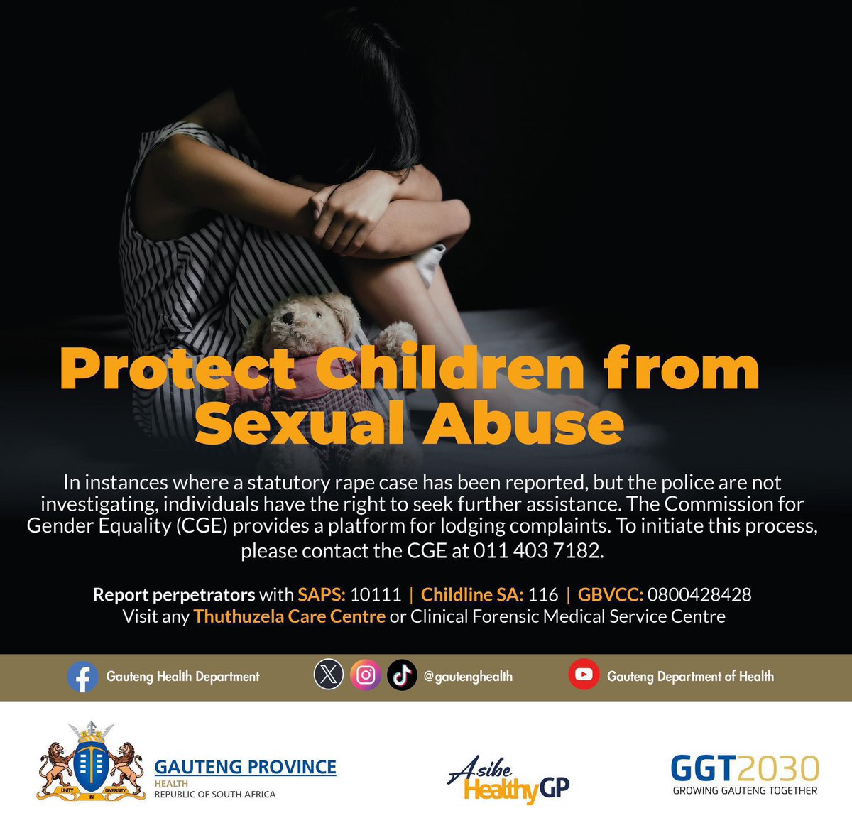 NkomoNomantu's tweet image. Parents, your child’s safety matters always.
Children have the right to justice. If a statutory rape case isn’t being taken seriously, don’t stop fighting. Contact the Commission for Gender Equality for help.
#TeenagePregnancy #StatutoryRape #ProtectOurChildren #AsibeHealthyGP