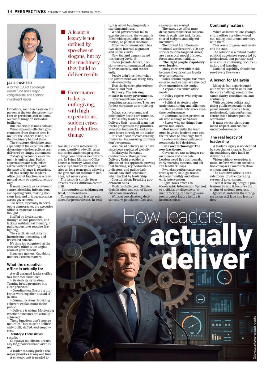 bumiwork's tweet image. My article in The Star today on how delivering results in government looks like. I wrote this based on my past experience advising political leaders globally