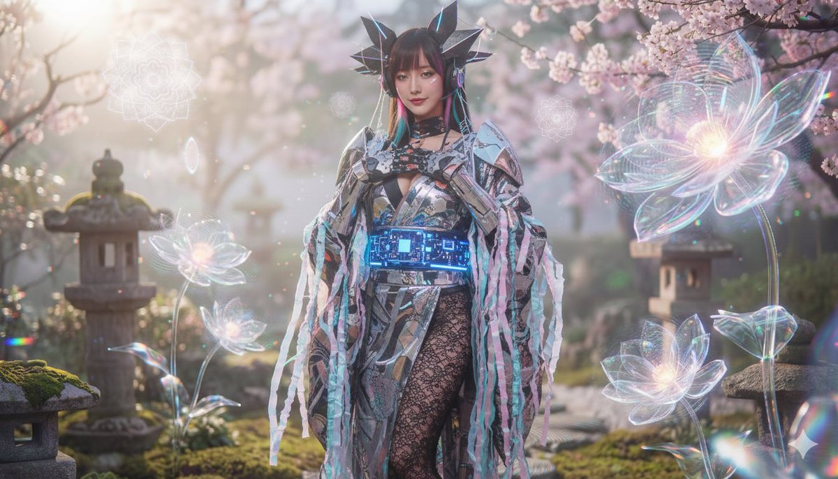 BeniHanaCyber's tweet image. #サイバー演歌 #花村紅
nanobananaProさんに「アバンギャルドでアーティスティック、それでいてセクシーな着物衣装をデザインして写真画像で提示して」と相談したらこうなりました🌸

ほしかった感じと違うので没なのですが、SFっぽい感じでちょっと新しいかも💋