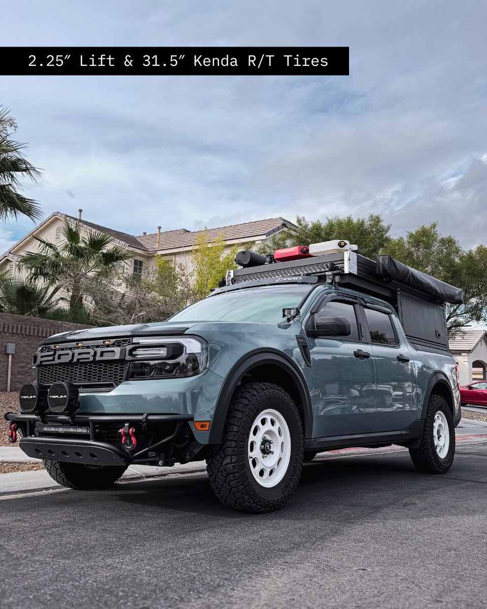 offroadium's tweet image. Balancing off-road capability with daily driver practicality is the real challenge. This Maverick FX4 nails it with a Packout camper system, quality suspension upgrades, and 31.5" tires offroadium.com/ford-maverick-…