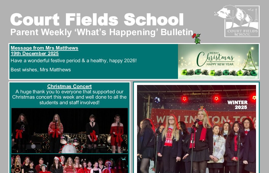 It was a busy end to the Autumn Term at <a href="/CourtFieldsSch/">Court Fields School</a>.
Events included a wonderful Christmas Concert and a trip to the panto in Plymouth.
You can read all about it in the latest Parent Bulletin via this link: tinyurl.com/5927mprp