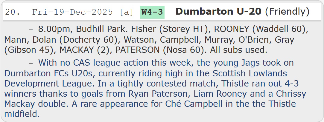 A fine result for our 19s last night, competing well with a strong Dumbarton 20s side... 👀

👉 thethistlearchive.net/2025-26-youth