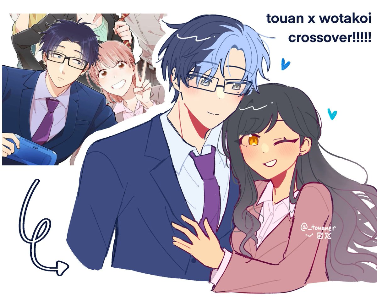 #TouanWeek2025 #冬杏
Day 7: Free Day

for the last day of touan week, i drew them as the main couple from my favourite romance series!! please check out the anime/manga of wotakoi...!! i love it so much!!!! 🥹