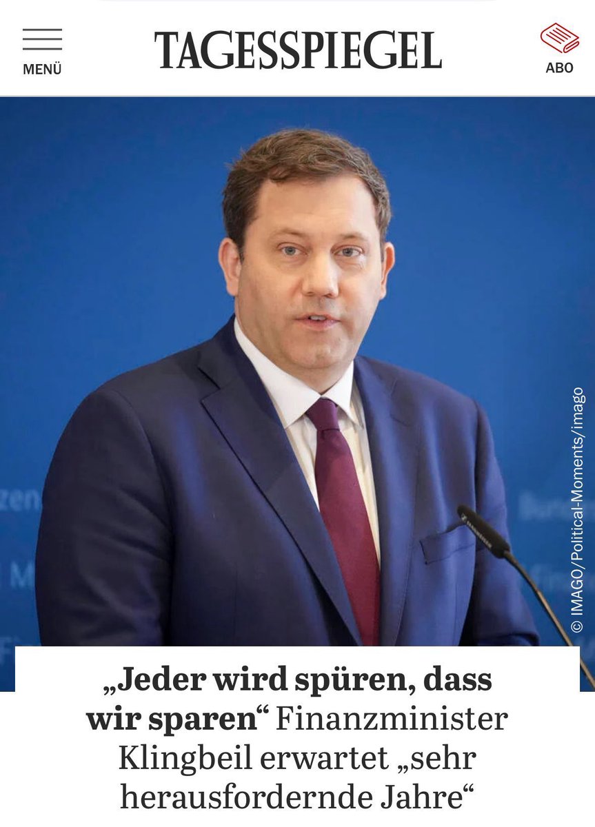 Nein Herr Klingbeil, nicht jeder hat finanzielle Einbußen, weil Sie unsere Wirtschaft ruinieren und unseren Sozialstaat schreddern! Sie zum Bespiel merken davon gar nichts. Denn ihr eigenes Gehalt von rund 20.000 Euro monatlich plus Zulagen bleibt unangetastet und wurde erst in