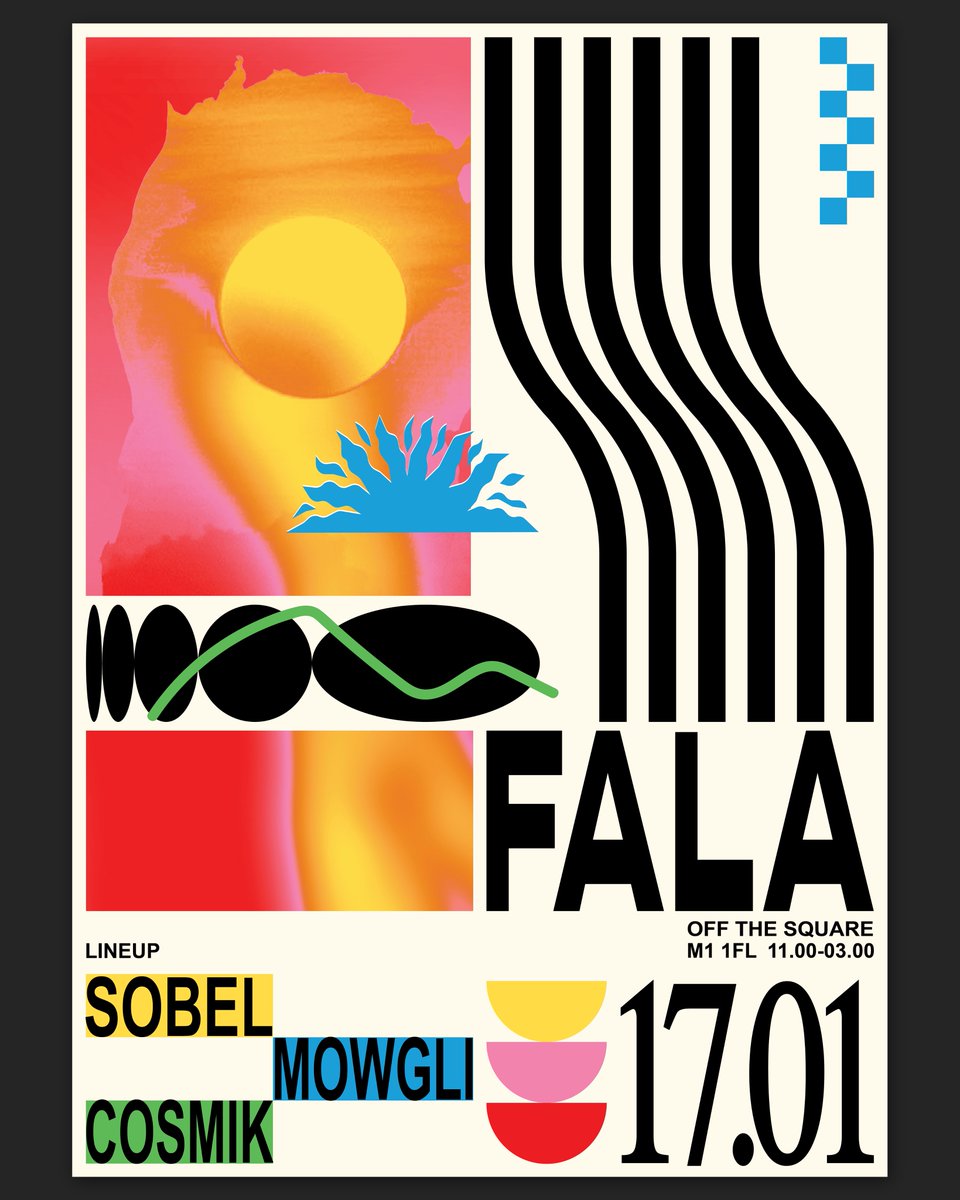 Poster for FALA. New event from Mowgli x Sobel at Off The Square MCR

Taking inspiration from 80s VHS covers and Swiss design

Feels good to be back in work after a week in the house with our whole family getting got by the dreaded "super flu" 💪