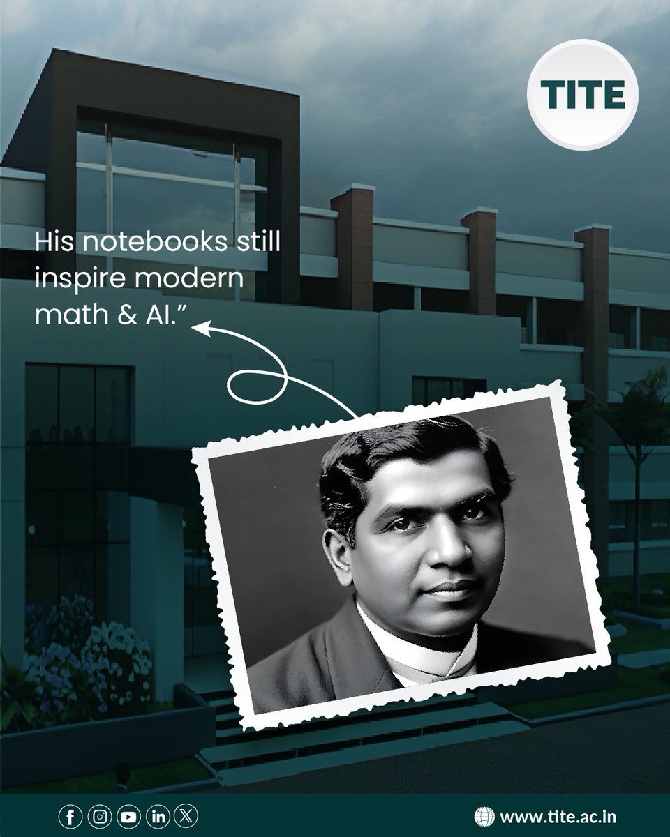 tite_official_'s tweet photo. Celebrating #SrinivasaRamanujan—the genius who changed mathematics forever.
#TITE honours India’s greatest mathematical mind on #NationalMathematicsDay. 📐✨

#MathGenius #IndianMathematician #STEMEducation #MathInspiration #AIAndMath #EducationExcellence #IndianIcons https://t.co/N19015gftr