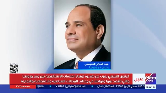 الرئيس السيسي يعرب عن تقديره لمسار العلاقات الاستراتيجية بين مصر وروسيا والتي تشهد نموا متواصلا في مختلف المجالات #آلاء_شتا 