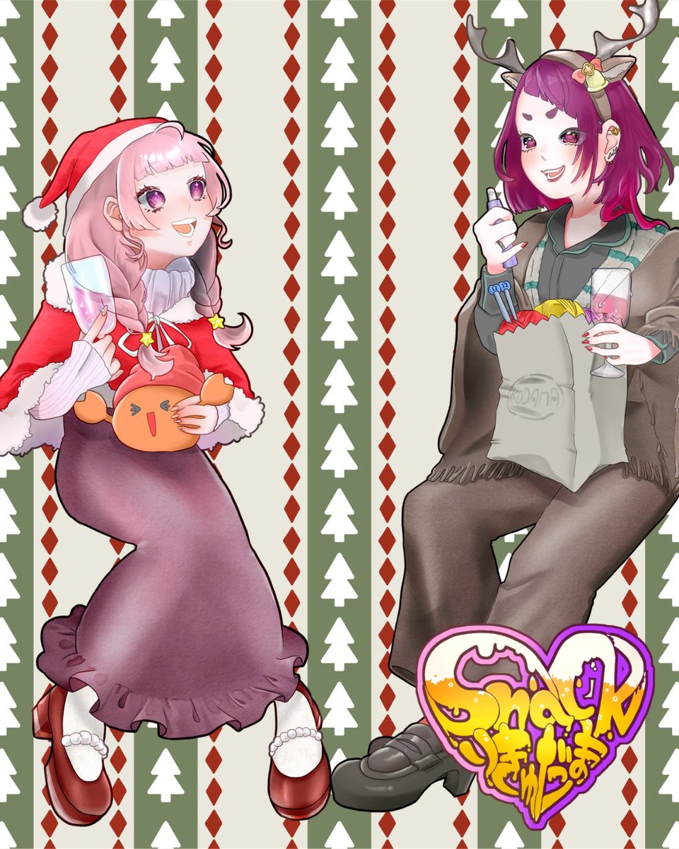 クリスマスなりきゅだま描いたよ🫶🏻 サンタコーデおりきゅと トナカイ