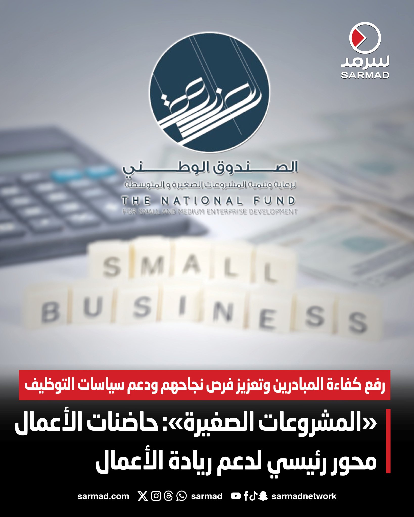 صندوق «المشروعات الصغيرة»: حاضنات الأعمال محور رئيسي لدعم ريادة الأعمال. توفّر بيئة متكاملة لدعم رواد الأعمال خلال فترة الاحتضان والتي تمتد إلى ثلاث سنوات. رفع كفاءة المبادرين وتعزيز فرص نجاحهم ودعم سياسات التوظيف في القطاع الخاص 