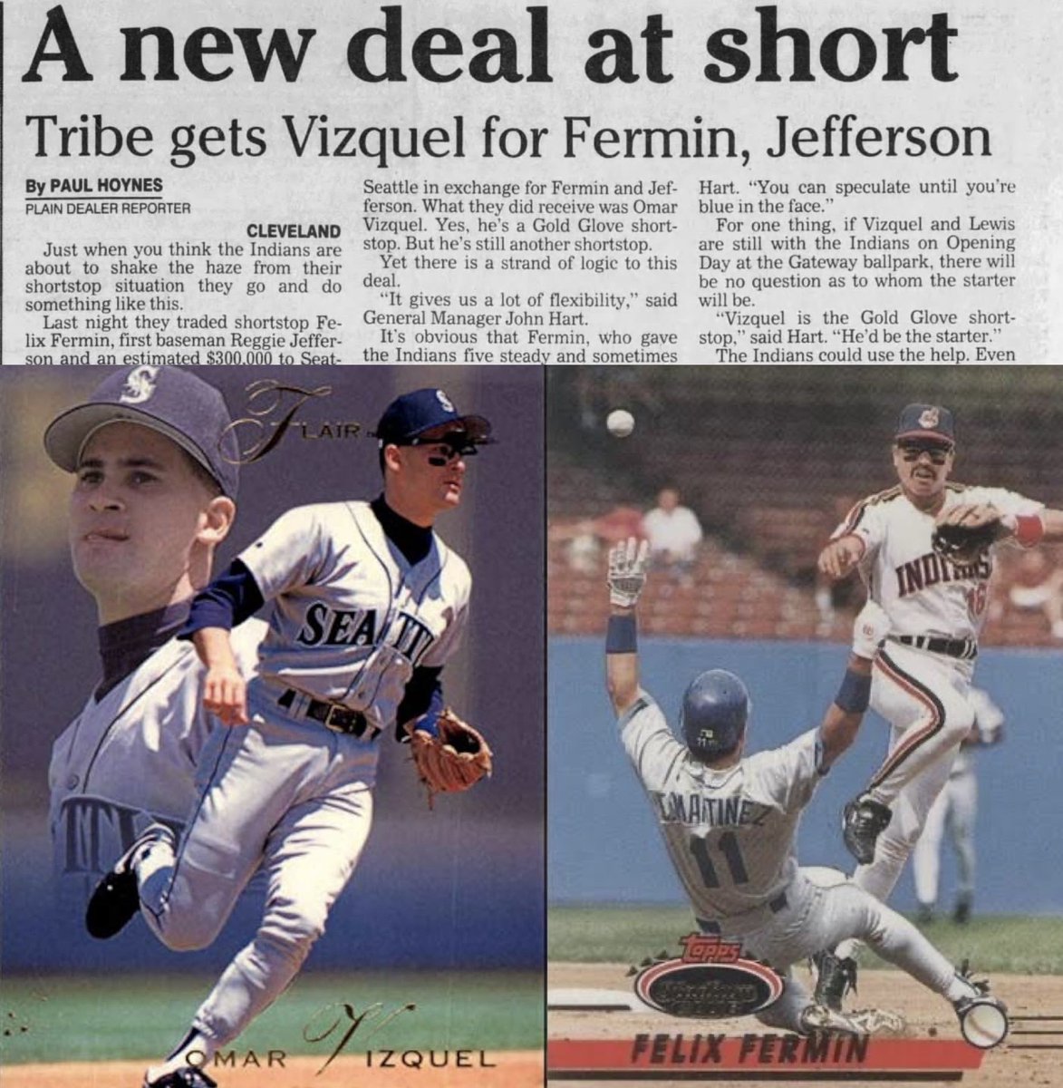 MrCleveland_216's tweet photo. December 20, 1993: Shortstop Swap⚾️

Indians acquire SS Omar Vizquel from Seattle for SS Felix Fermin, Reggie Jefferson

A pivotal move at a pivotal time 

Omar’s masterful defense complemented our epic offense

• 3x AS, 11x Gold Glove

#BestFrontOfficeMLBLast30Years https://t.co/79QG4aaxYs