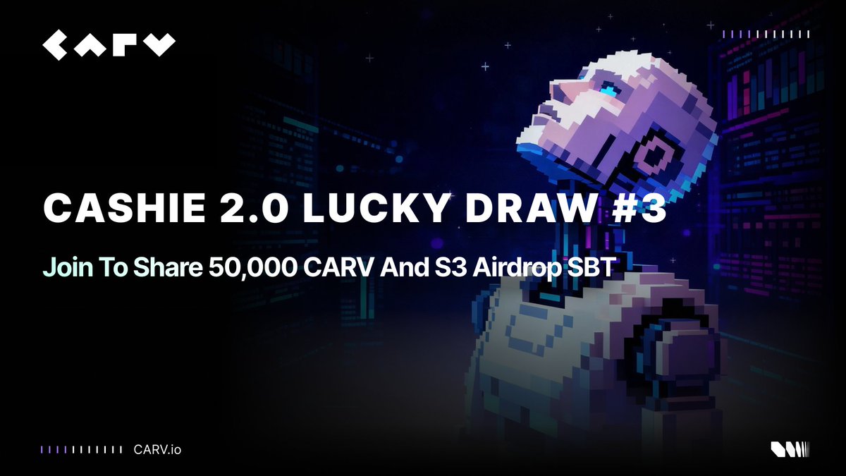 carv_official's tweet image. Third time’s a charm. Raffle #3 is now live. 🔥

After two rounds of gasless, trustless social rewards,
we’re back to showcase what @CashieCARV is really building, an onchain AI Agent economy where every action has value.

How to Join the #3 Raffle？ 
🎉 Giving away 10000 CARV to…