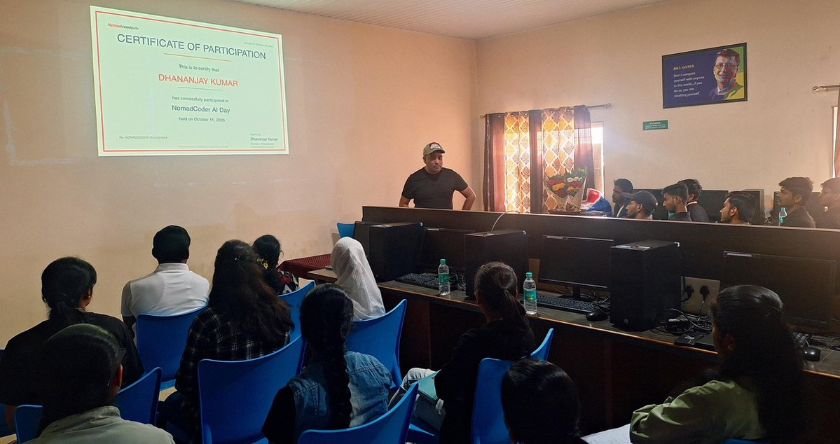 debug_mode's tweet image. Happy to share that @nomadcoderai delivered a 4-hour free training on Getting Started with the  #Vercel AI SDK at SGM College, Kolhapur.

Students learnt about

- creating a chat app
- writing their 1st tool
- different types of messages with live coding

#nomadcoder #aiindia