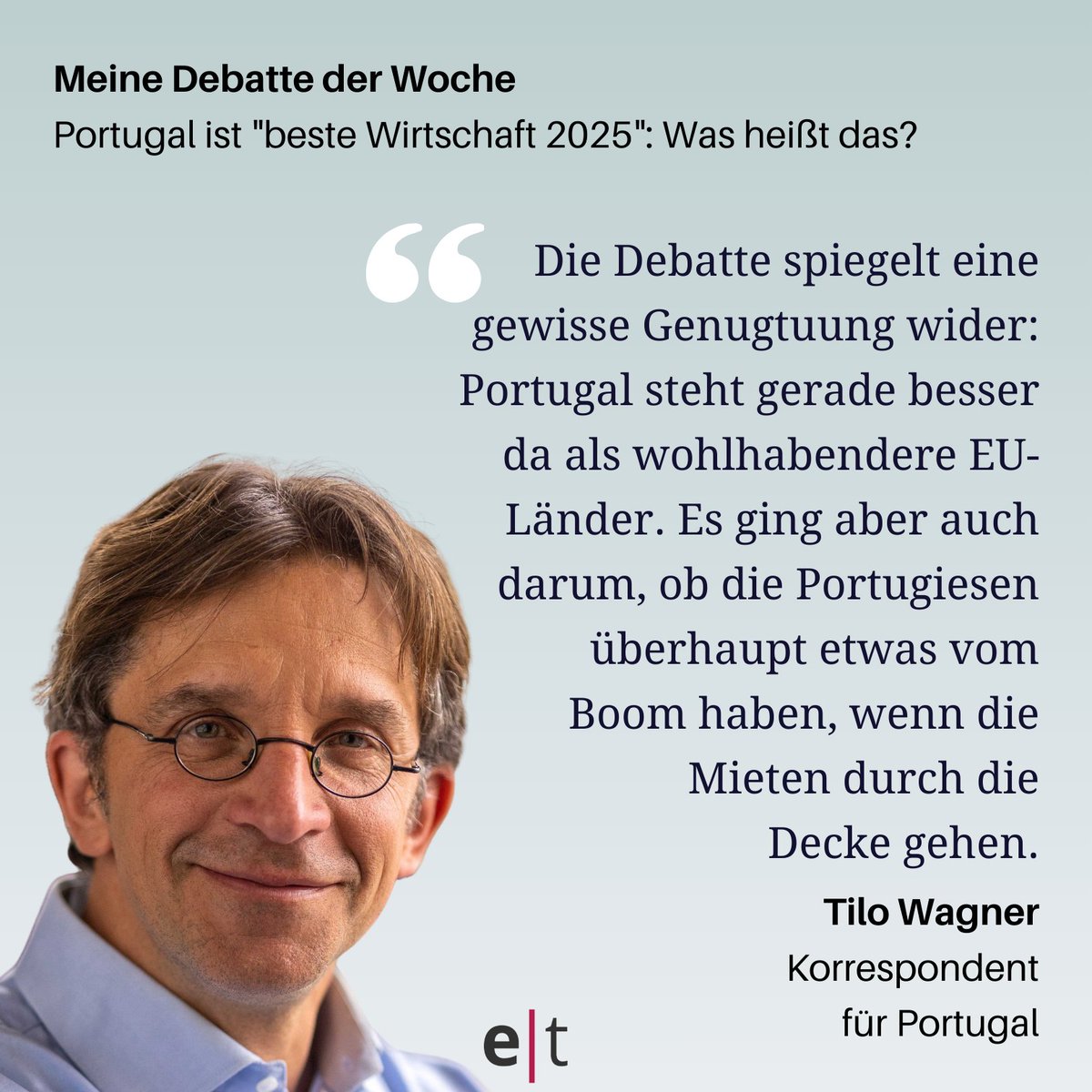 Das britische Magazin The Economist hat #Portugal zur besten  Volkswirtschaft des Jahres gekürt. Doch was bedeutet das genau und ist  die Auszeichnung verdient?  

Für unseren Portugal-Korrespondenten Tilo Wagner ist das die Debatte der  Woche.  
👉eurotopics.net/de/350174
