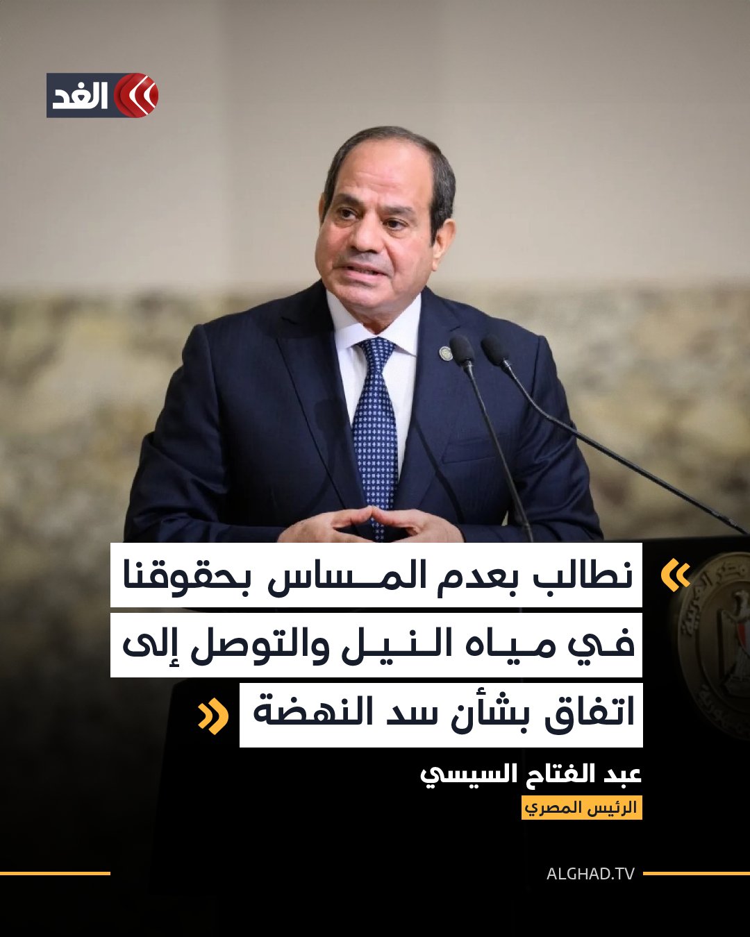 عبد الفتاح السيسي الرئيس المصري: نطالب بعدم المساس بحقوقنا في مياه النيل والتوصل إلى اتفاق بشأن سد النهضة. سياسة مصر ثابتة بعدم التدخل في شؤون الدول وعدم زعزعة استقرارها 