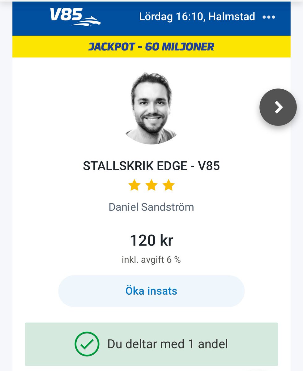 Nu laddar vi för #V85 kryddad med jackpot på Halmstad. Preliminär rad ligger uppe och vi litar på att JU gör jobbet med Katmandu Mearas i avslutningen.
Rygga kan du göra här: atg.se/solvallaandela…
