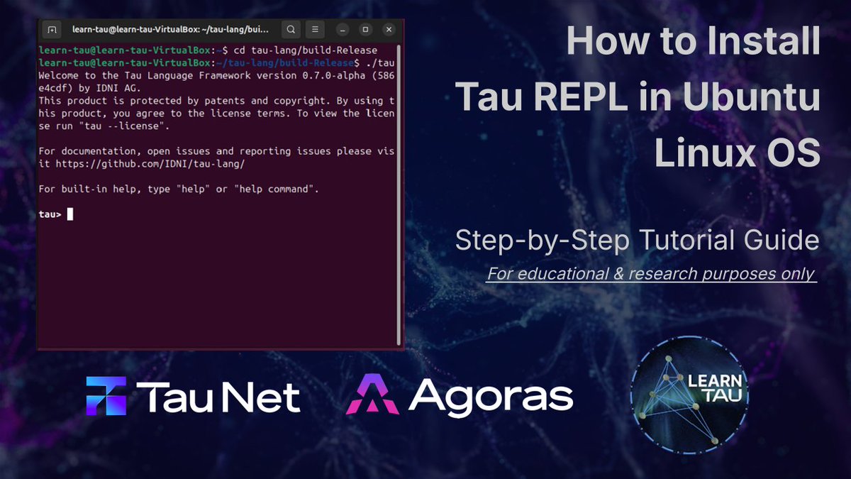 AndrewOnizuka's tweet photo. How To Install Tau REPL in Ubuntu Linux OS
https://t.co/CKfTls29Vw 

Test it and be amazed on their great inventions:
https://t.co/iQgwRQK2lX @tau_l0g1x  https://t.co/K6XRAp5chw  https://t.co/K9RBm3ZMsx @P33RL3SS 

@Tau_Net @TauLogicAI $AGRS https://t.co/2i9EOC4OQ9 https://t.co/FiYTLYOWDq