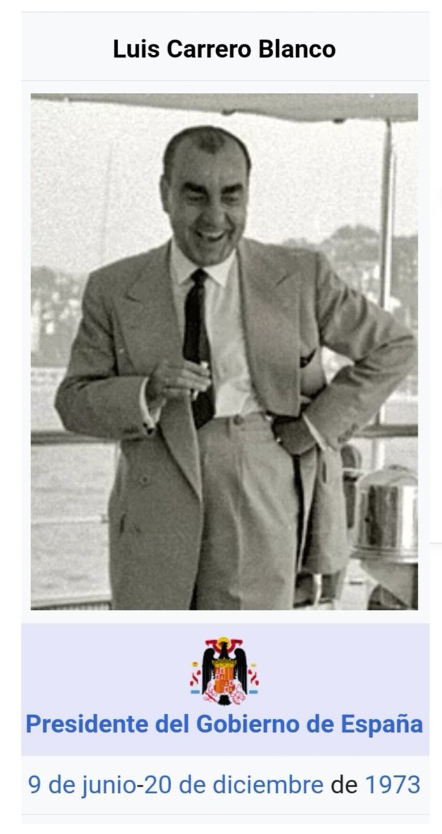 vjcastell's tweet image. #20D
#AniversarioMagnicidio del Presidente del Gobierno español Luis Carrero Blanco.
Con su muerte se quebró la continuidad del régimen social, católico y nacional.
La ETA materializó el atentado con el visto bueno de Kisinger, la masonería y demás enemigos de España.
Presente!