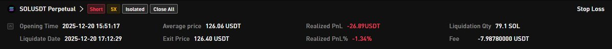 DynamicHunter77's tweet image. Took a $26 loss today. December price action is honestly messy. 
Stepping back, protecting capital.🔥

On a side note, picked up another account 20% off using code NTARMY — saw it on @cointracts IG. This is why following socials actually helps sometimes.💯

Reset. Back tomorrow💪