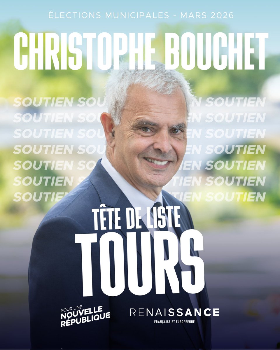 Ce jeudi 18 décembre 2025, la Commission Nationale d’Investiture de <a href="/Renaissance/">Renaissance</a> a officiellement soutenu, à l’unanimité, la candidature de Christophe Bouchet pour l'élection municipale à Tours.

Nous sommes convaincu(e)s qu'il saura porter les valeurs de Renaissance.