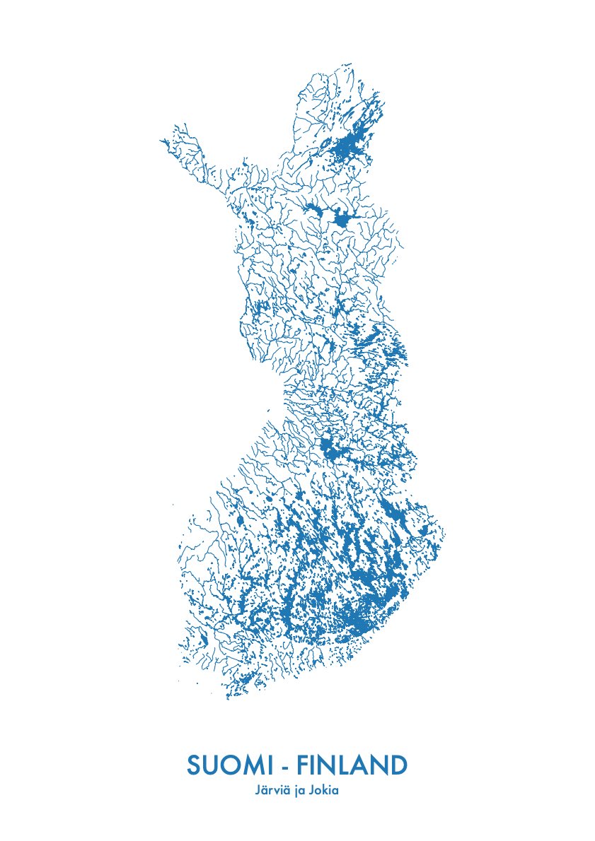Mapsrandomly's tweet image. A map of Finland lakes and rivers