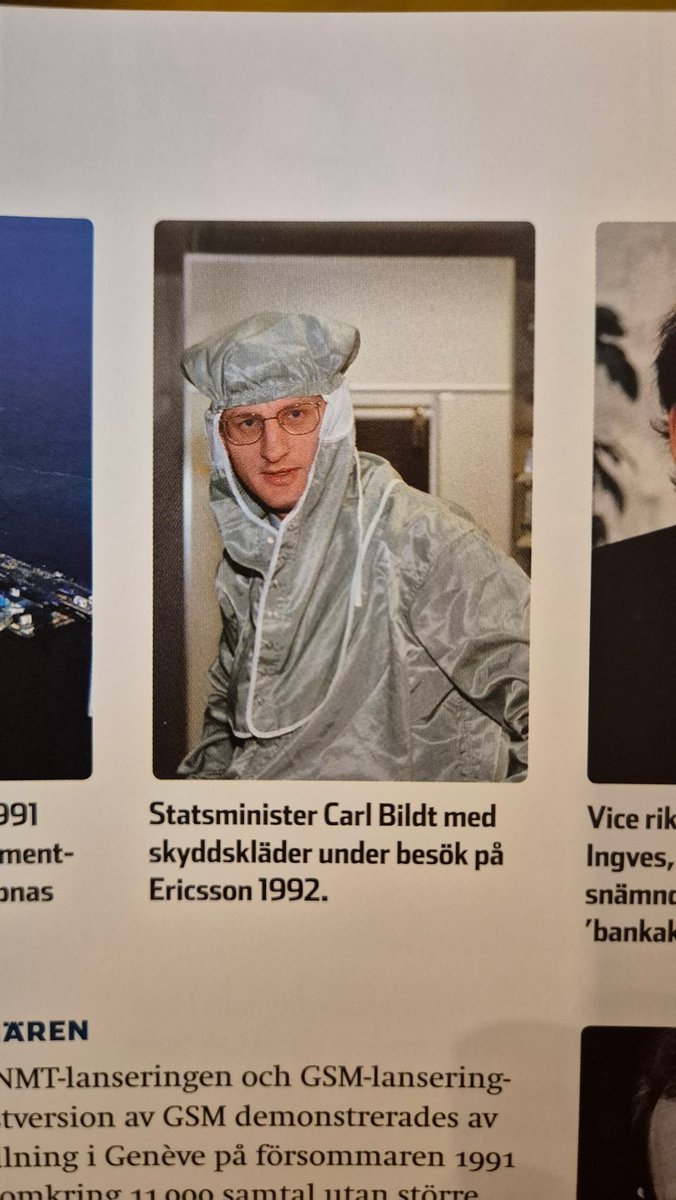 Statsminister <a href="/carlbildt/">Carl Bildt</a> med skyddskläder under besök på Ericsson 1992 - vad hände sen?