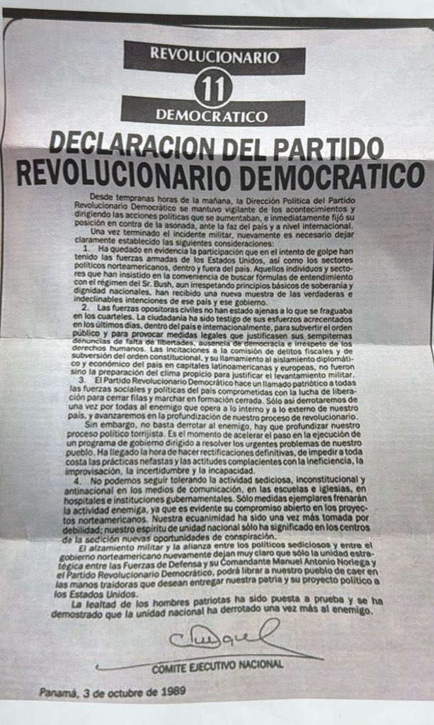No estoy de acuerdo con la invasión, no se justifica tampoco. Pero Noriega y el círculo PRD hoy todavía vigente, no reconocieron la voluntad popular de mayo 1989. Convirtiendo la invasión en su excusa y amnistía perfecta a los crímenes de toda índole que cometieron. 

Siempre lo