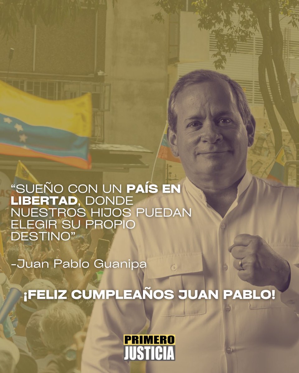 Hoy cumple años Juan Pablo Guanipa (<a href="/JuanPGuanipa/">Juan Pablo Guanipa</a>), líder nacional de nuestro partido e incansable luchador por la libertad de Venezuela, injustamente detenido.

La dignidad y coherencia que ha demostrado en cada decisión, es ejemplo para todos los justicieros. 

¡Feliz