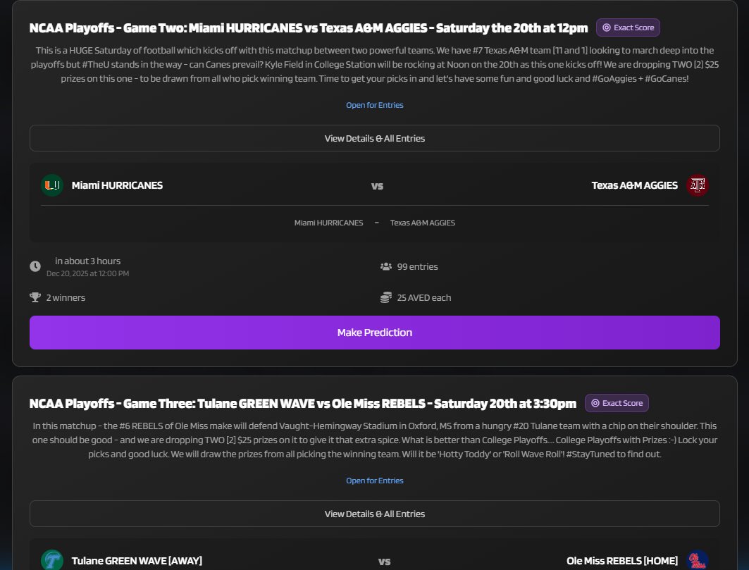 dcommunity_main's tweet image. First Game today is at Noon 😀

@CanesFootball vs @AggieFootball 

A couple hours to load your free entries for a shot at the days' #prizes 😀Have fun fam👊 #CanesFootball #Aggieland