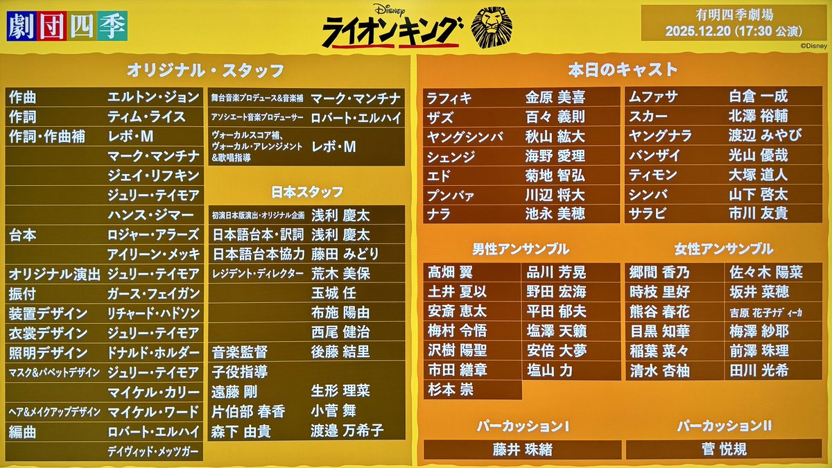 mayumooooooo's tweet photo. ソワレの特別カテコ10〜15回くらい？！
大大大サービスでしたね🦁💛
幸せ空間すぎたあああ！！！
#劇団四季 #ライオンキング https://t.co/927thKffxk