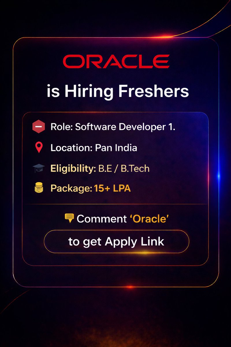 AkshayKumar_JAK's tweet image. Oracle is hiring #Freshers for #Software Developer 1

Eligibility: 
- Bachelor’s Degree or 0 – 2+ Years of exp
- Required: SQL, PL-SQL, DBMS, Programming Skills, Debugging, Git
- Good to have: BI Tools

Link 1: eeho.fa.us2.oraclecloud.com/hcmUI/Candidat…
Link 2: eeho.fa.us2.oraclecloud.com/hcmUI/Candidat…

#Oracle