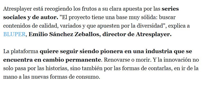 En <a href="/Bluper/">Bluper</a>, <a href="/eszaballos/">Emilio Sánchez Zaballos</a> habla de lo importante que es para <a href="/atresplayer/">atresplayer</a> el innovar, ir un paso por delante y seguir siendo pioneros siempre. 

Entrevistón y análisis de <a href="/MarcoAlmodovarN/">Marco Almodóvar</a> en <a href="/Bluper/">Bluper</a> ⤵️