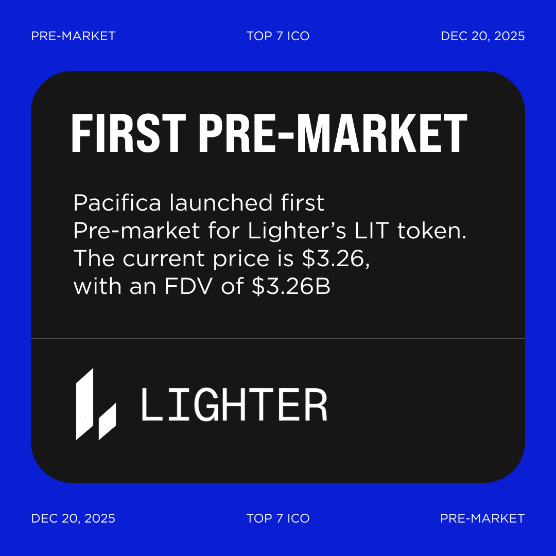 ⚙️ @pacifica_fi launched first Pre-Market for @Lighter_xyz $LIT • Current  price: $3.26 • Current FDV: $3.26B 🔗 https://t.co/cxDg4sk8Xj Follow  @top7ico to be on top of crypto