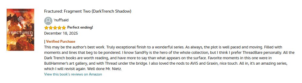 When you're producing a book that attempts to close off one series while connecting to another (think "Revenge of the Sith") there is an extra amount of pressure and second guessing.

Glad to see that I've pleased one avid reader. 

Kudos to @Jasonb1689 for being 1st!