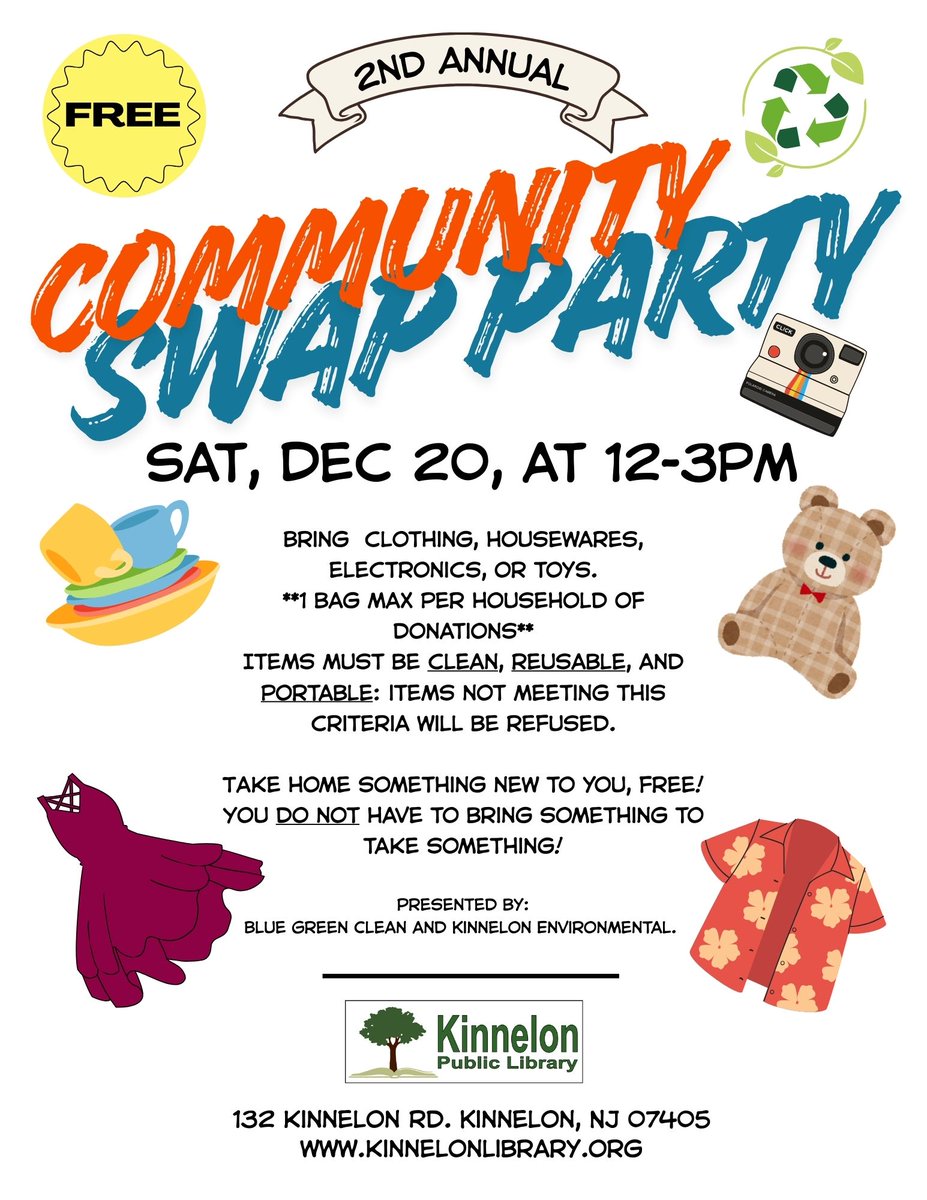 Community Swap-Bring an item and/or take an item! TODAY !12/20 - mailchi.mp/kinnelonlibrar…