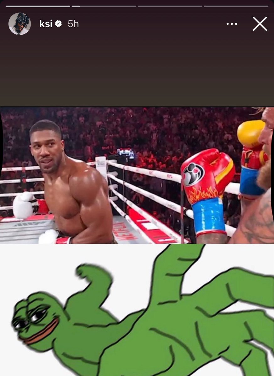 KayzzClips's tweet image. KSI posts on INSTAGRAM STORY after #jakepaulvsanthonyjoshua FIGHT!!😳

Clearly he’s trolling JAKE PAUL🤯

Will we see them fight next year??🤔