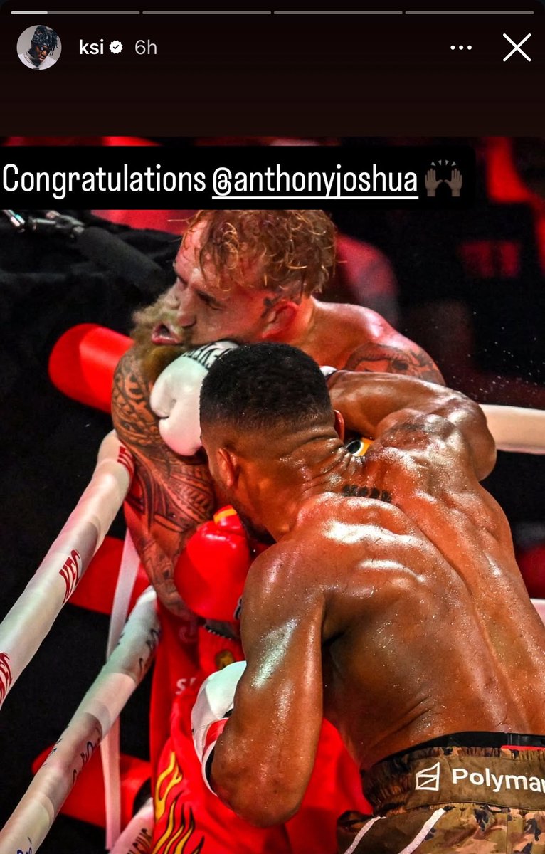 KayzzClips's tweet image. KSI posts on INSTAGRAM STORY after #jakepaulvsanthonyjoshua FIGHT!!😳

Clearly he’s trolling JAKE PAUL🤯

Will we see them fight next year??🤔