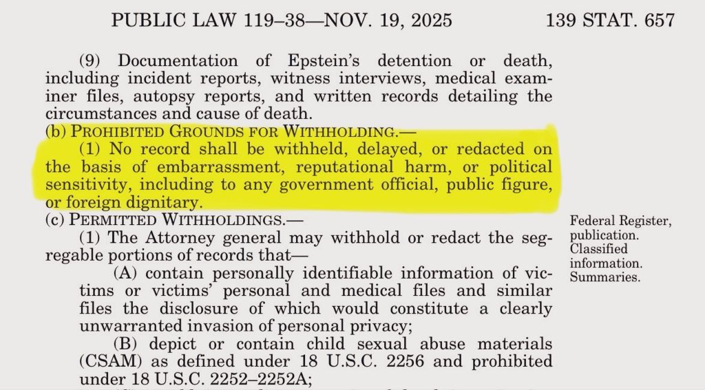 BreannaMorello's tweet image. The DOJ admitted to redacting government officials from the Epstein files.

That is illegal.