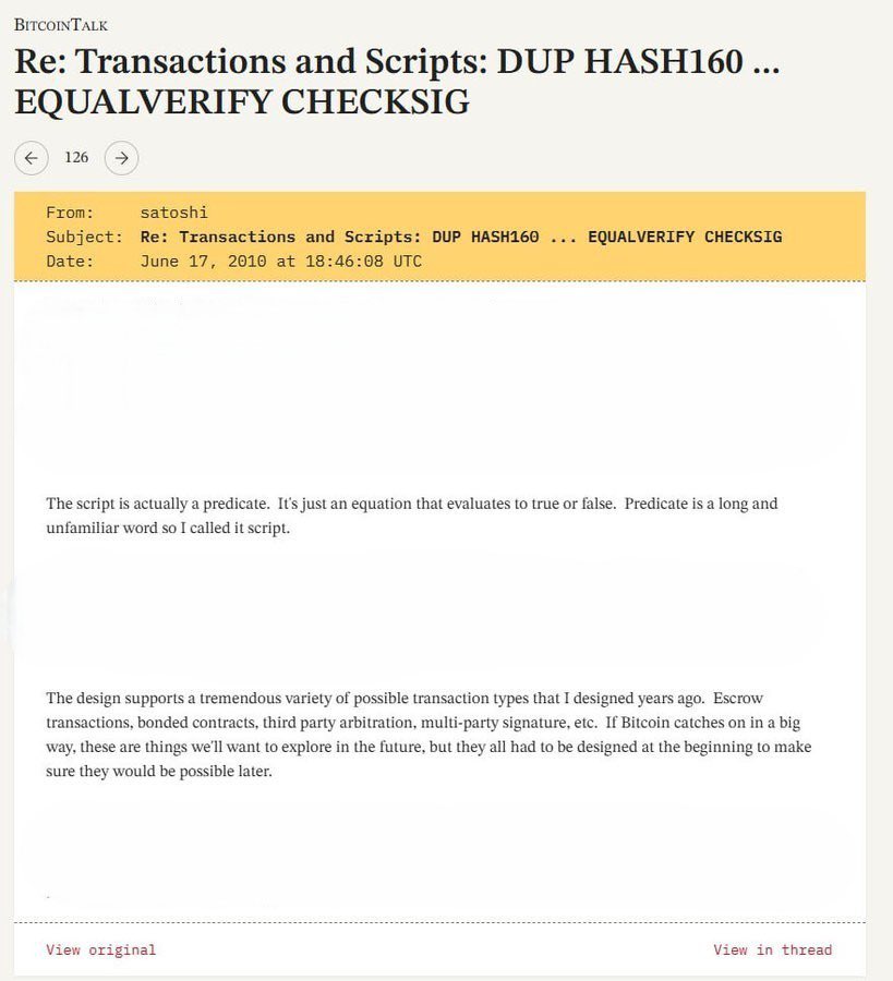 <a href="/Davincij15/">Davinci Jeremie</a> To add some further clarity, Bitcoin is already a logical predicate system. Satoshi noted this himself, we are just calling ours first order logic, as that’s what it is. 

Satoshi called it a script ,purely due to that being a more familiar term for programmers to understand.