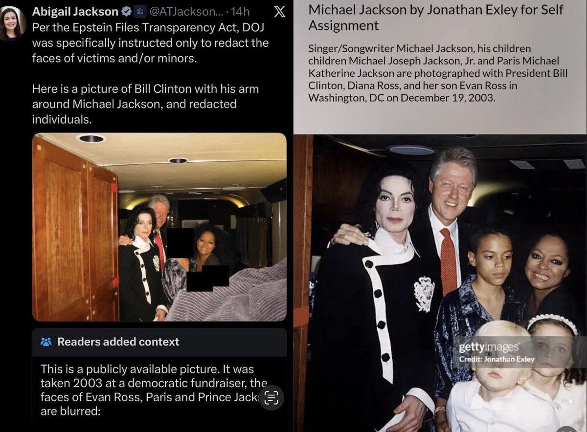 Wild — as the community note says, Trump’s DOJ released a publicly available pic of MJ & Clin...